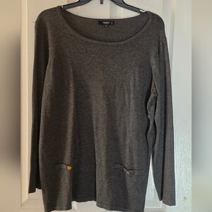 Premise Studio Charcoal Long Sleeve Tee with Button Accents